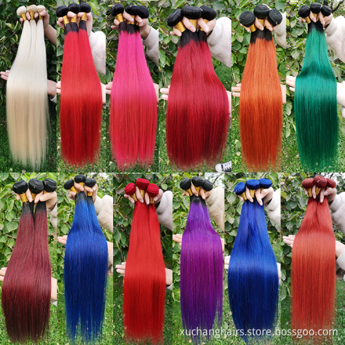 Ombre Dark Roots Human Hair Bundles With Closure 1B/Green Two Tone Color Virgin Brazilian Hair Weave